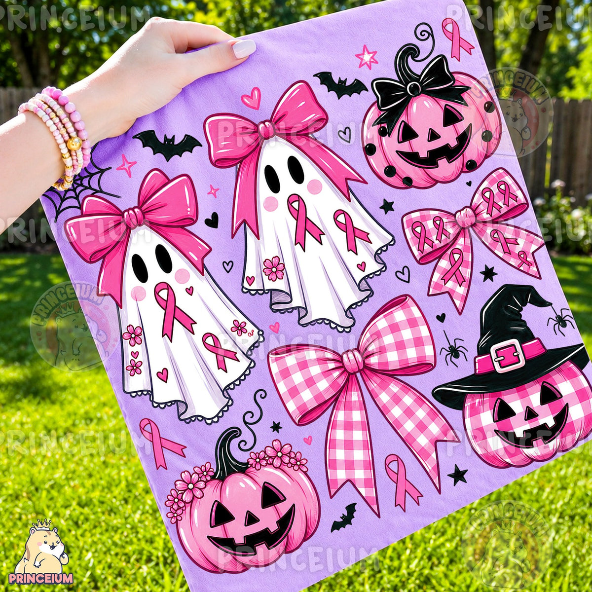 Pink Ribbon Ghost & Gingham Bow Halloween