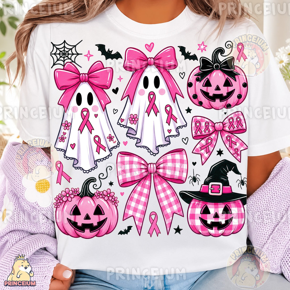 Pink Ribbon Ghost & Gingham Bow Halloween