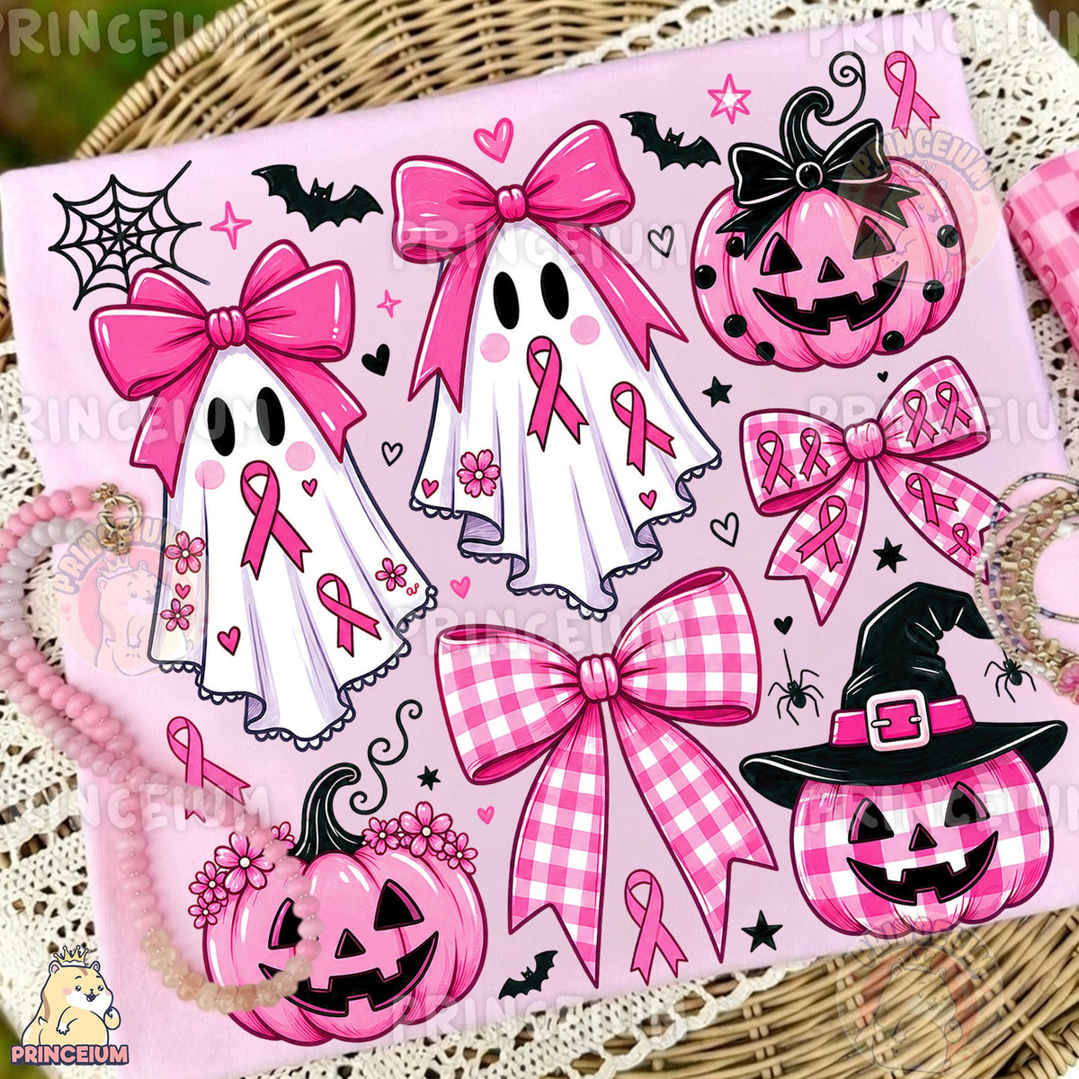 Pink Ribbon Ghost & Gingham Bow Halloween