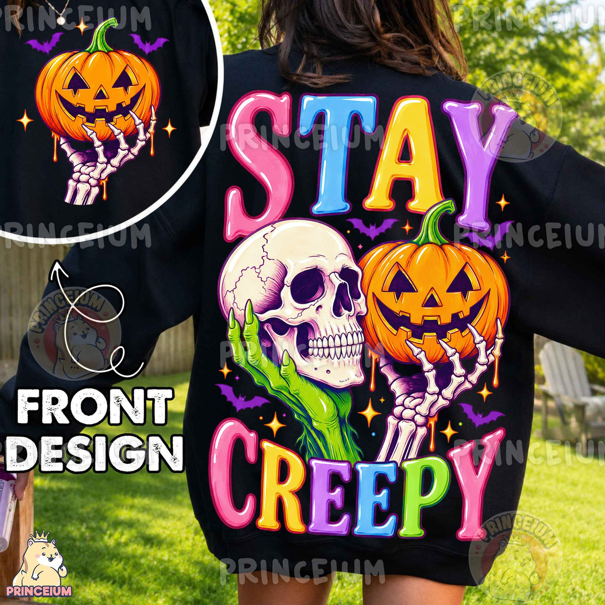 Stay Creepy Skull & Pumpkin Front and Back