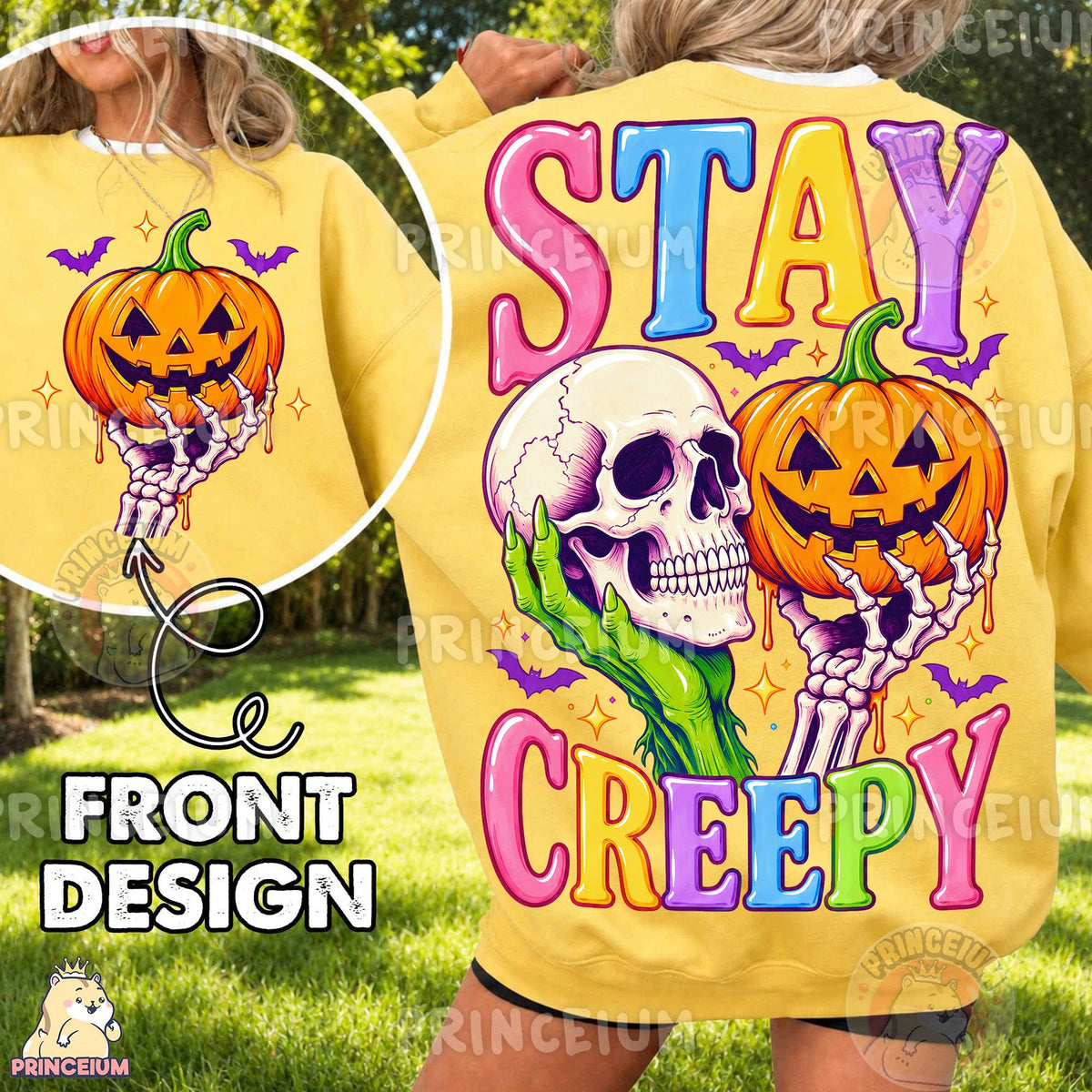 Stay Creepy Skull & Pumpkin Front and Back