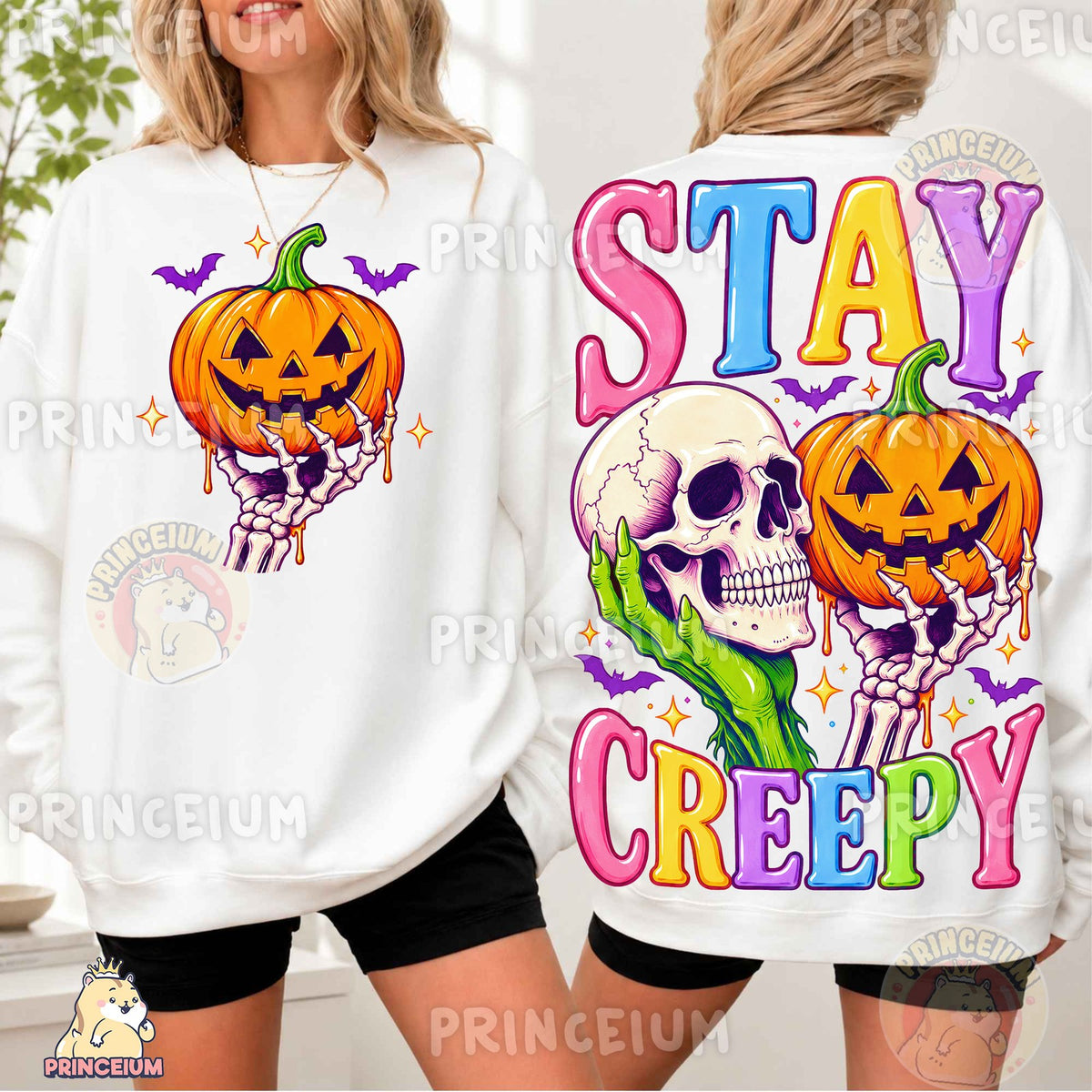 Stay Creepy Skull & Pumpkin Front and Back