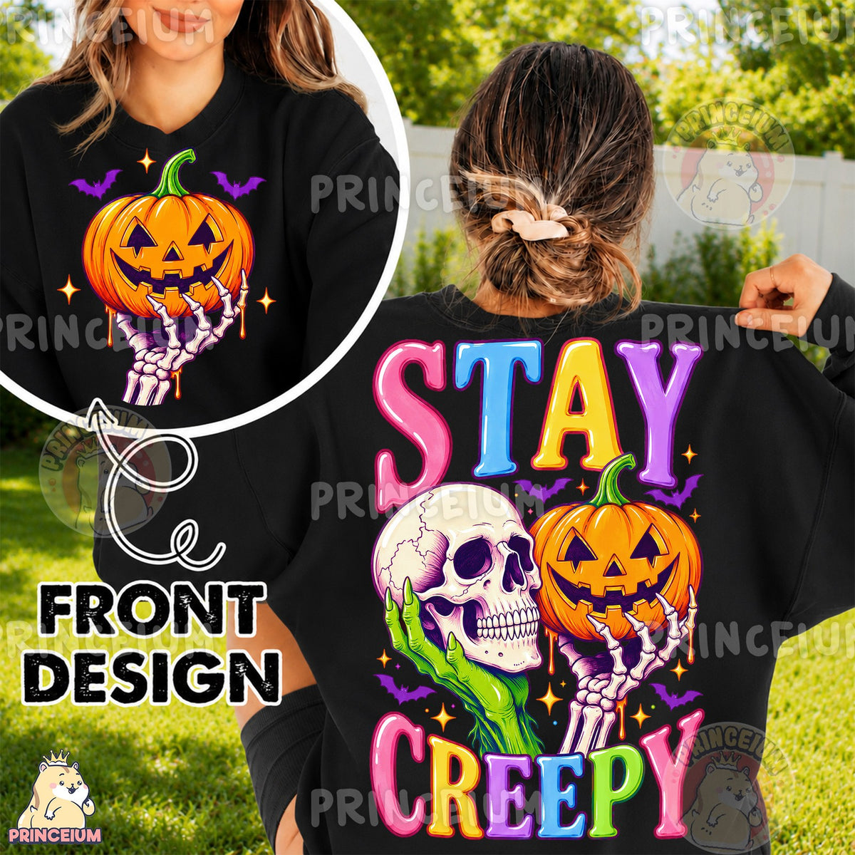 Stay Creepy Skull & Pumpkin Front and Back