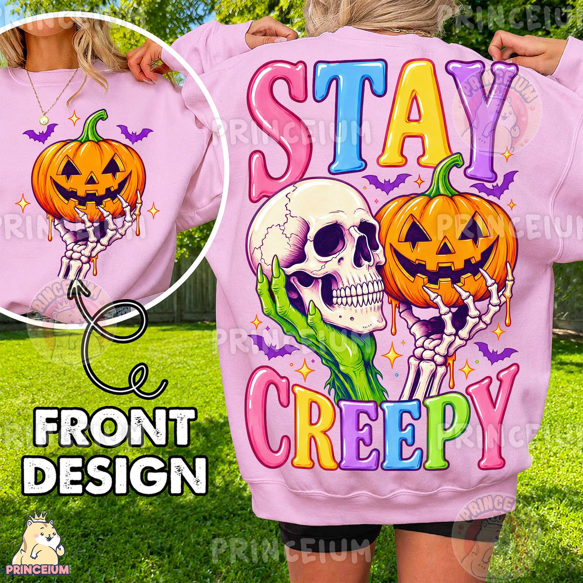 Stay Creepy Skull & Pumpkin Front and Back