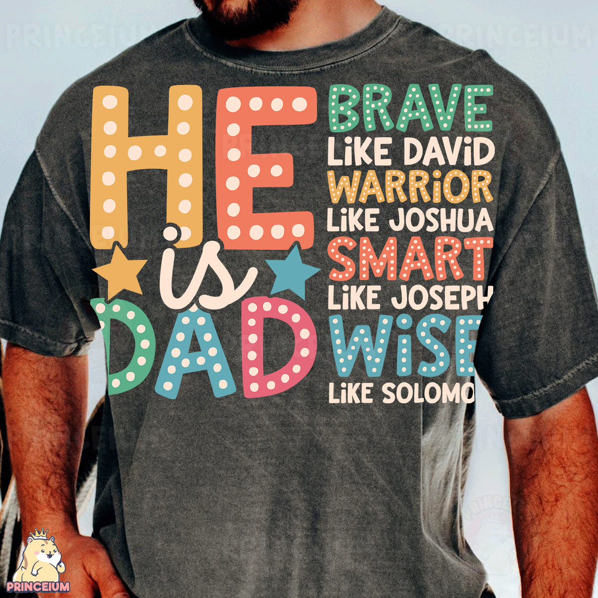 a man wearing a t - shirt that says he is a dad