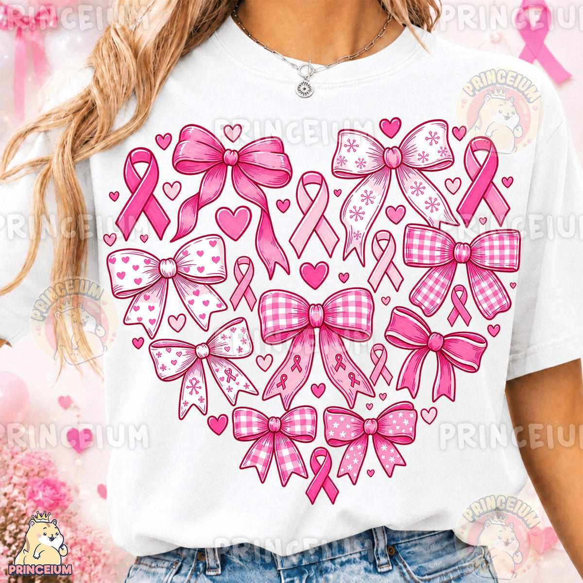Pink Ribbon Bow Heart