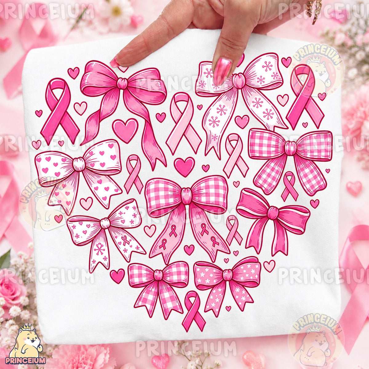 Pink Ribbon Bow Heart
