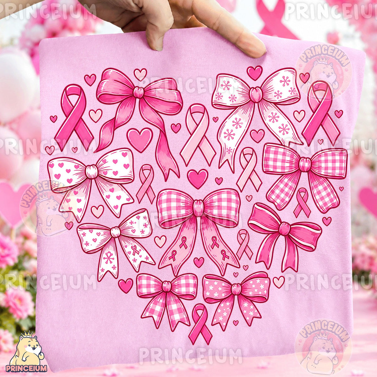 Pink Ribbon Bow Heart
