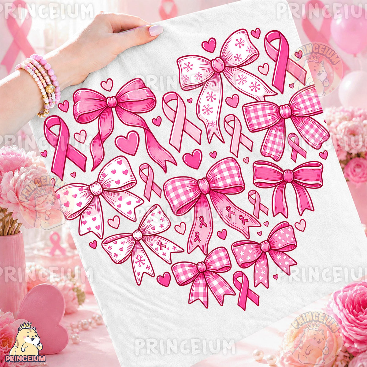 Pink Ribbon Bow Heart