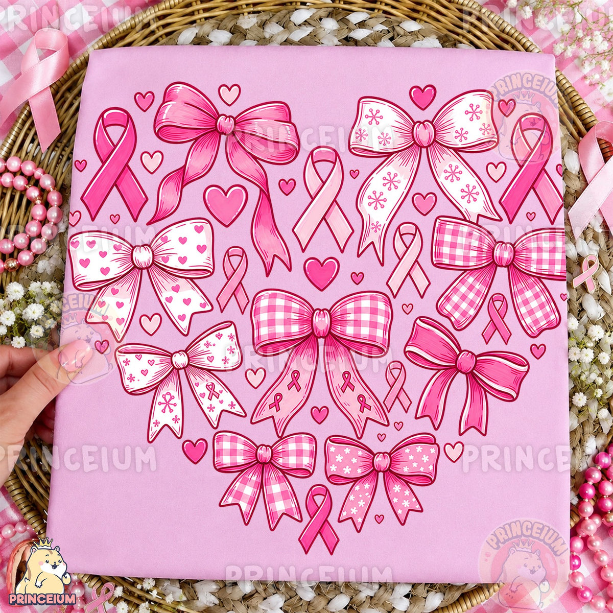 Pink Ribbon Bow Heart