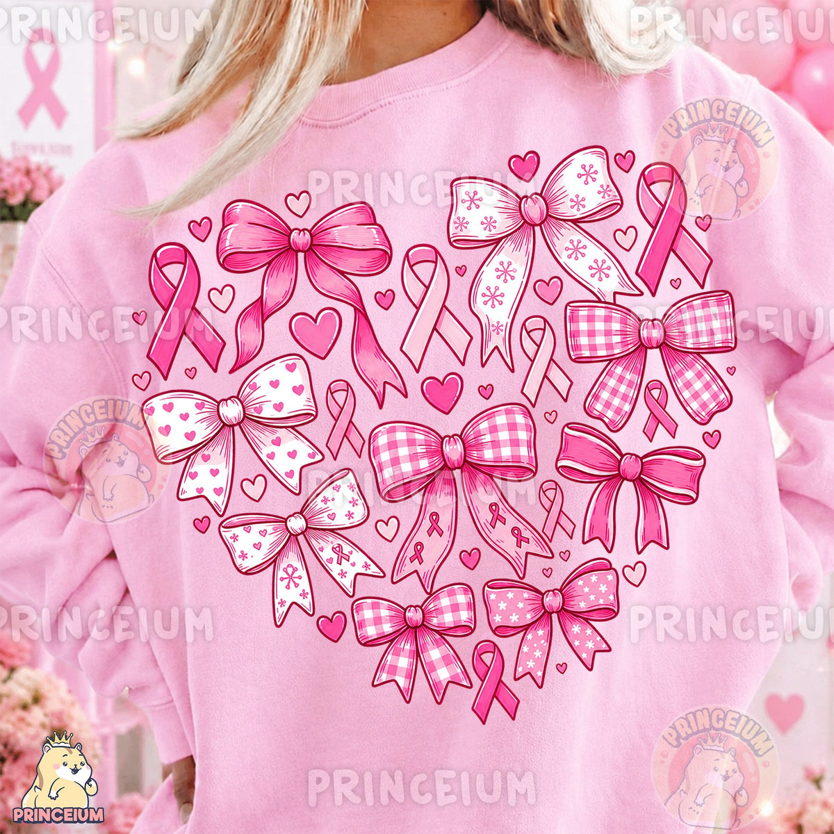 Pink Ribbon Bow Heart