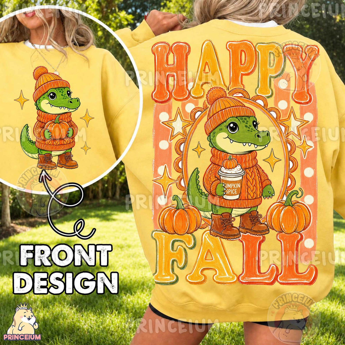 Happy Fall Pumpkin Spice Alligator Front and Back