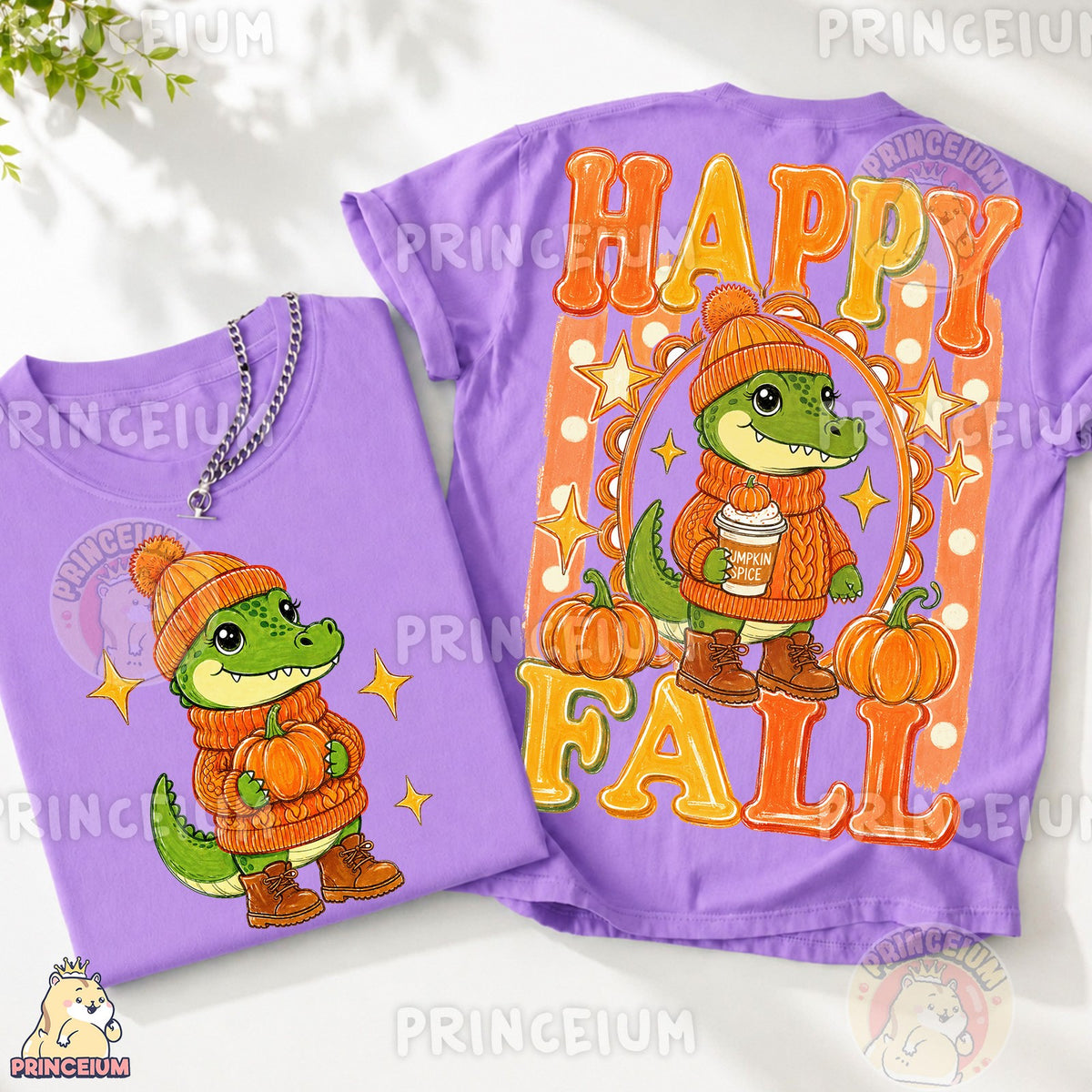 Happy Fall Pumpkin Spice Alligator Front and Back