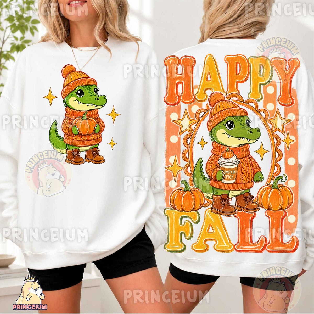 Happy Fall Pumpkin Spice Alligator Front and Back