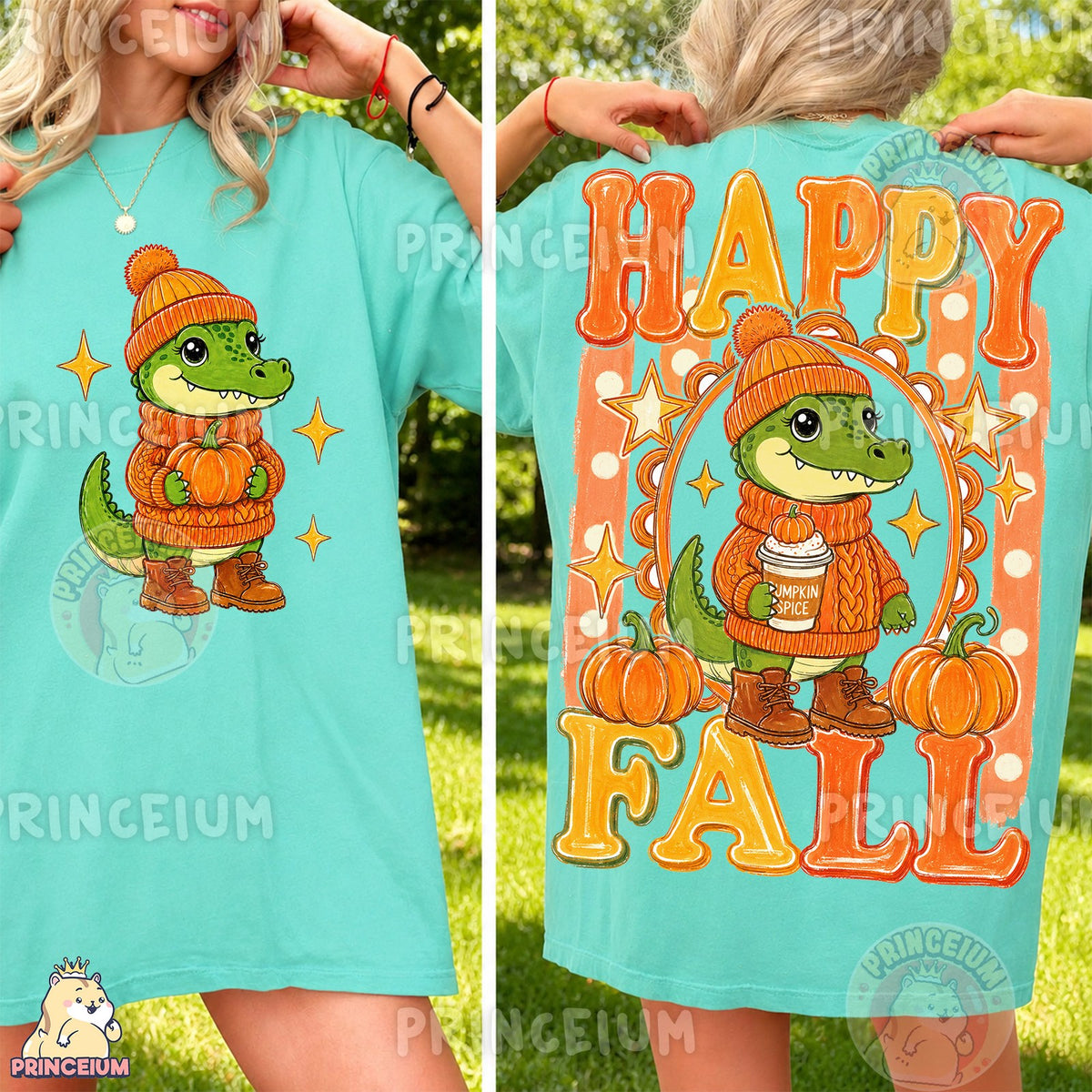 Happy Fall Pumpkin Spice Alligator Front and Back