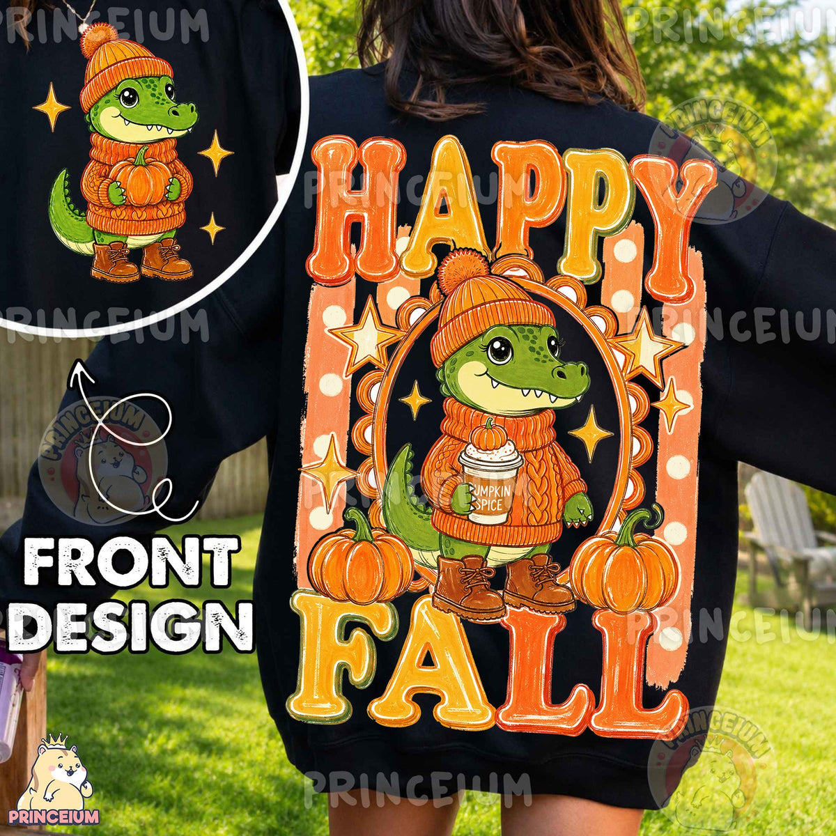 Happy Fall Pumpkin Spice Alligator Front and Back