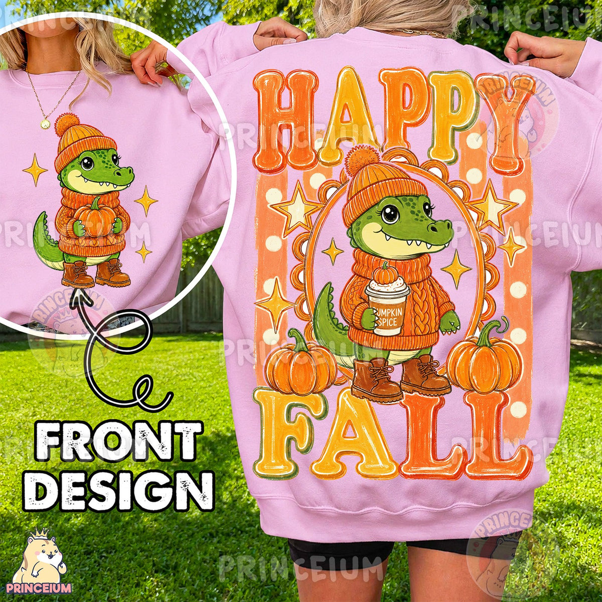 Happy Fall Pumpkin Spice Alligator Front and Back