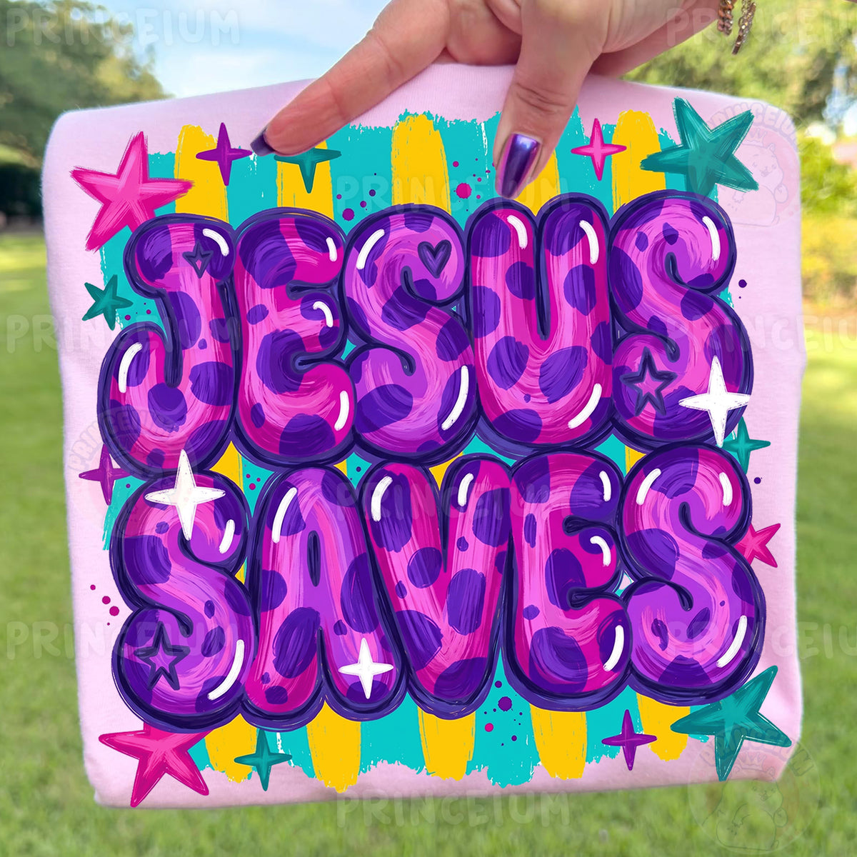 Jesus Saves Sublimation Design PNG | Colorful Leopard Print Christian Digital Download