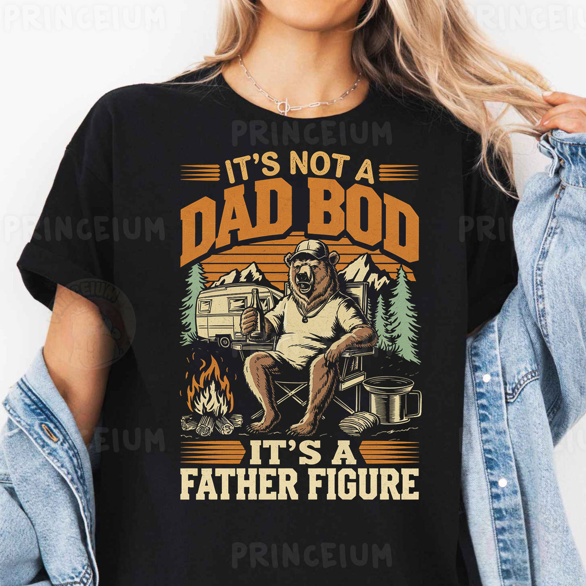 a woman wearing a shirt that says it's not a dad bod it