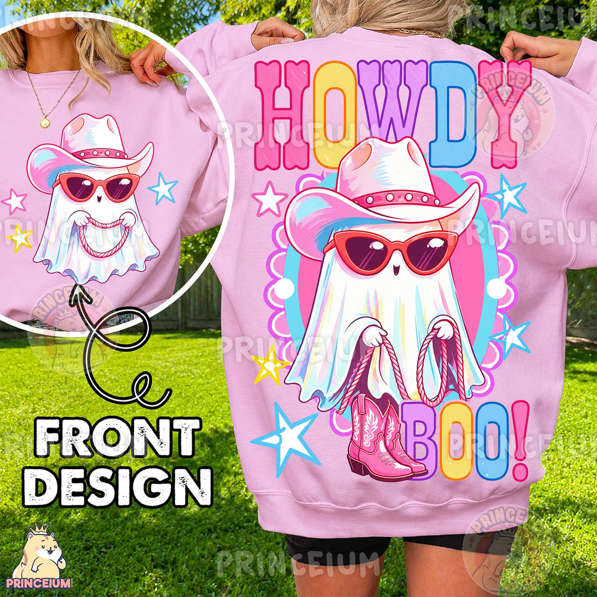 Howdy Boo Cowboy Ghost Front and Back