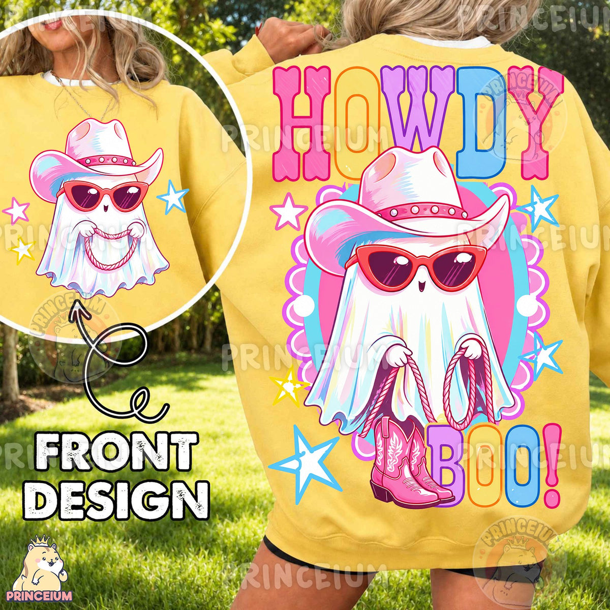 Howdy Boo Cowboy Ghost Front and Back