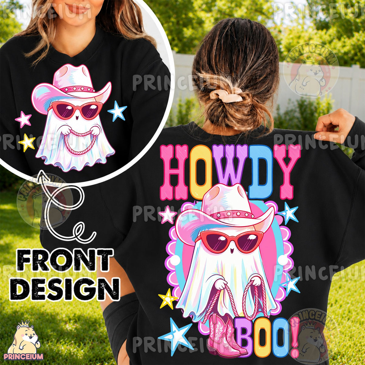 Howdy Boo Cowboy Ghost Front and Back