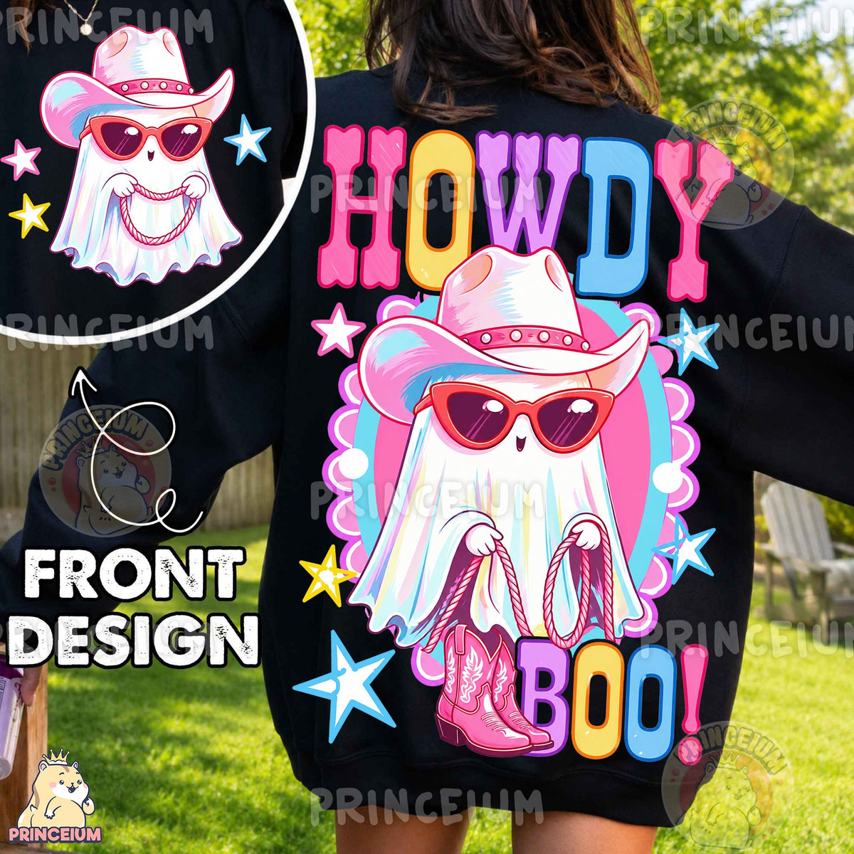 Howdy Boo Cowboy Ghost Front and Back