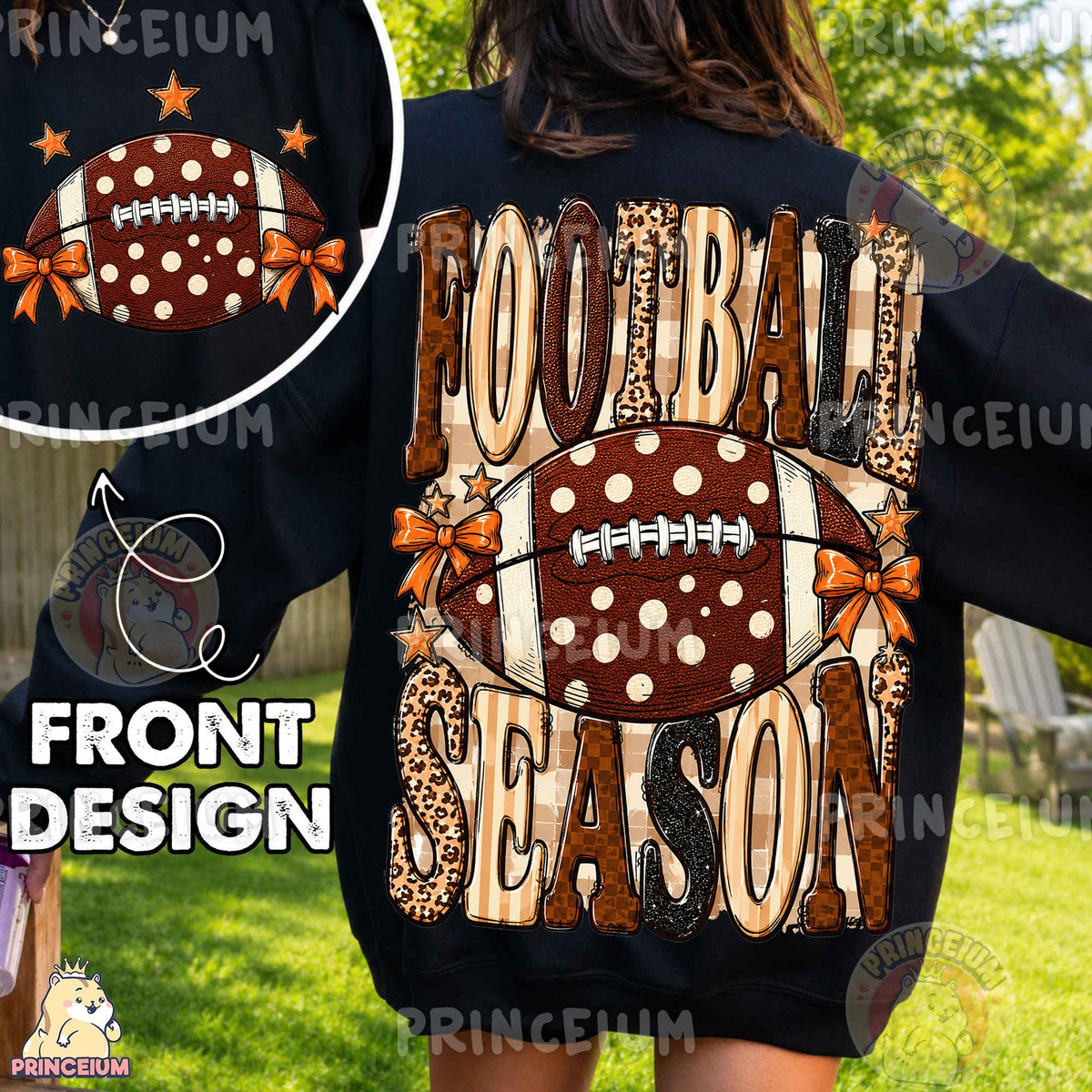 Football Season Bows Front and Back