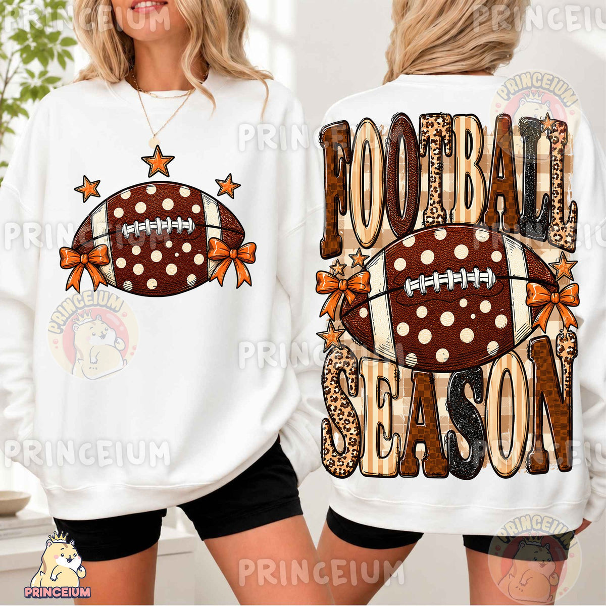 Football Season Bows Front and Back