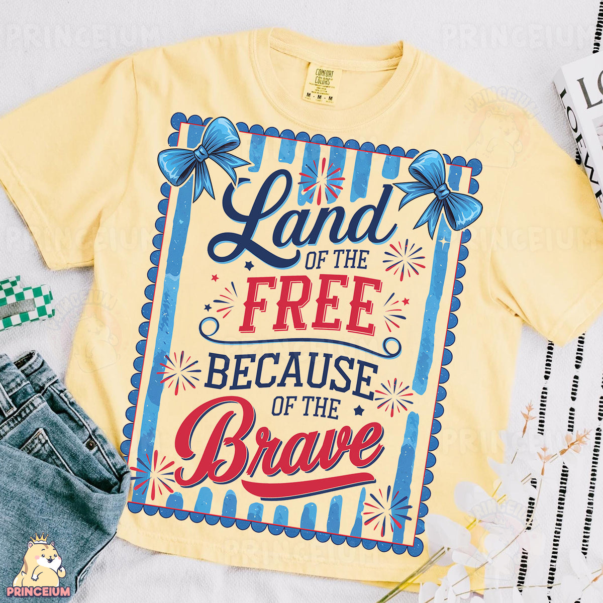 a t - shirt that says land of the free because of the brave