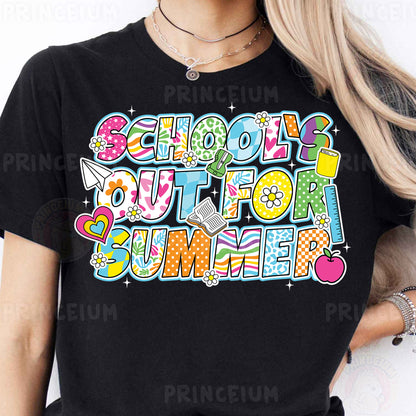 a woman wearing a school is out for summer t - shirt