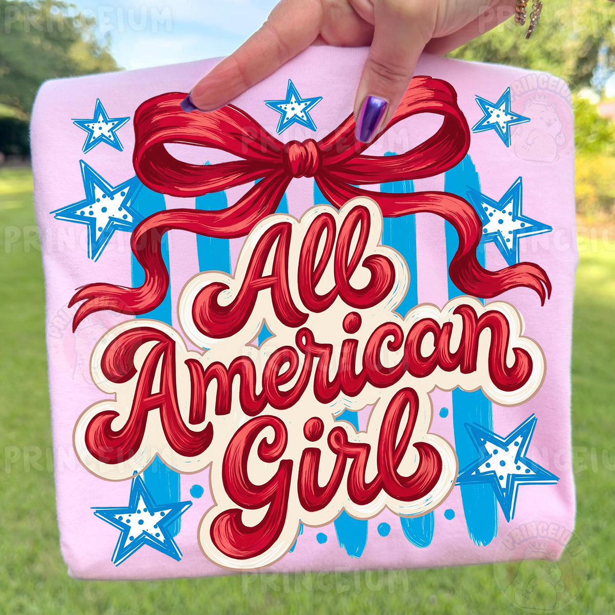 All American Girl Sublimation Design PNG | Patriotic Red Bow Digital Download
