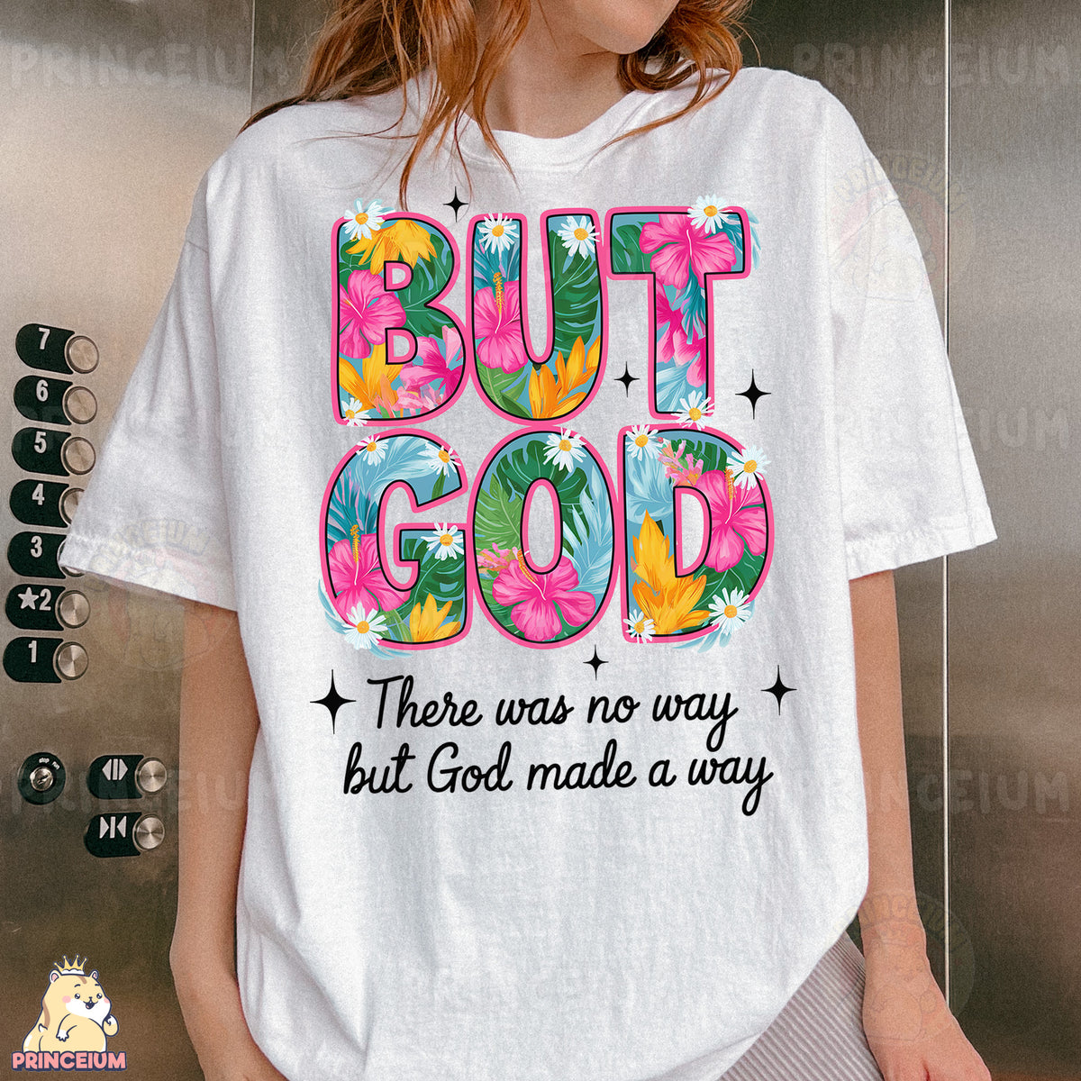 a woman wearing a t - shirt that says but god there was no way but