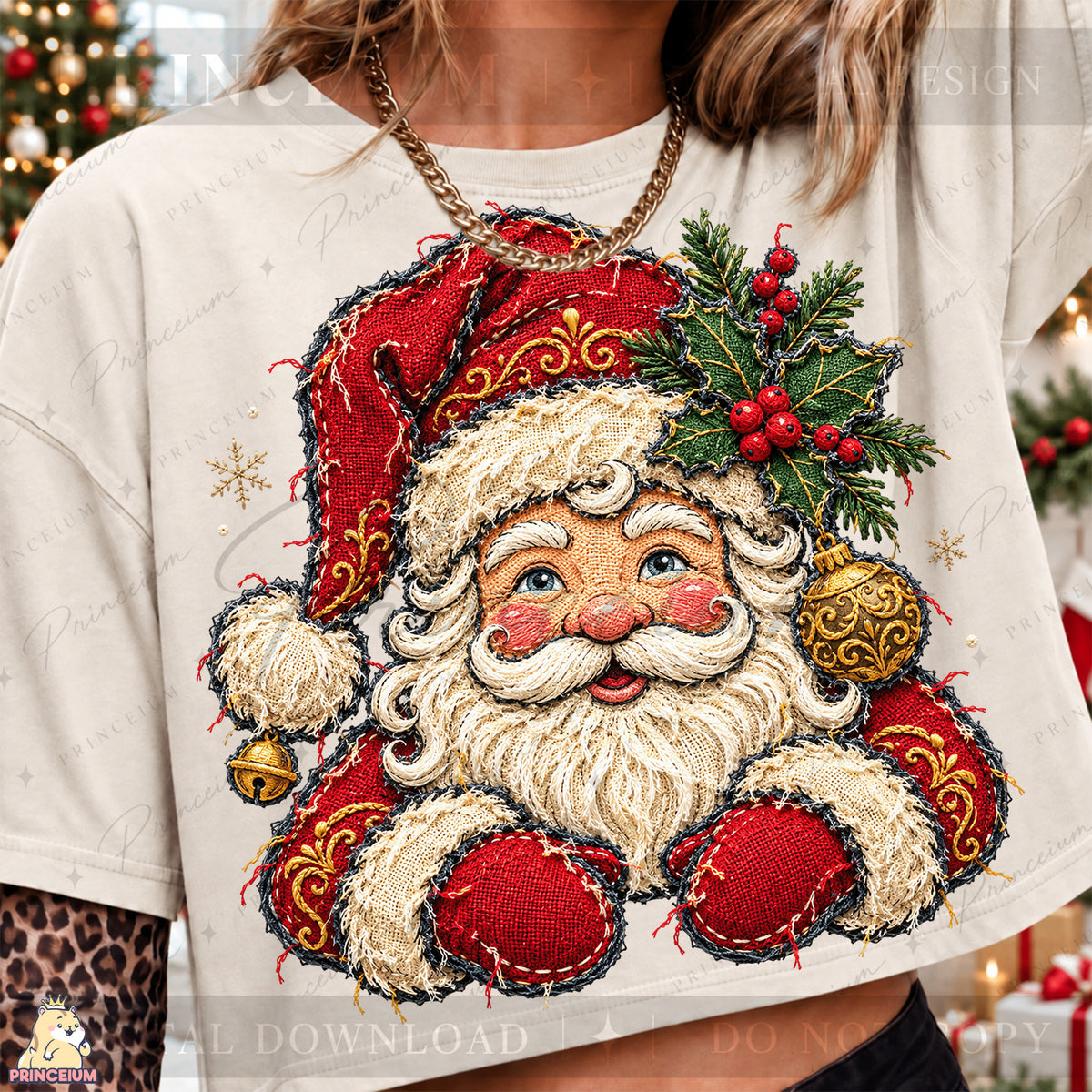 Santa Claus PNG Faux Embroidery Appliqué Christmas Design