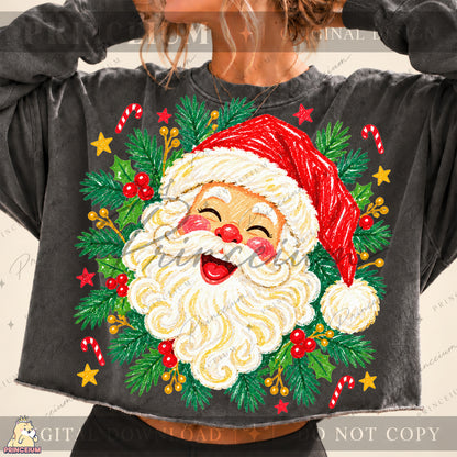 Jolly Santa Christmas PNG – Holly & Candy Cane Holiday Design | Digital Download