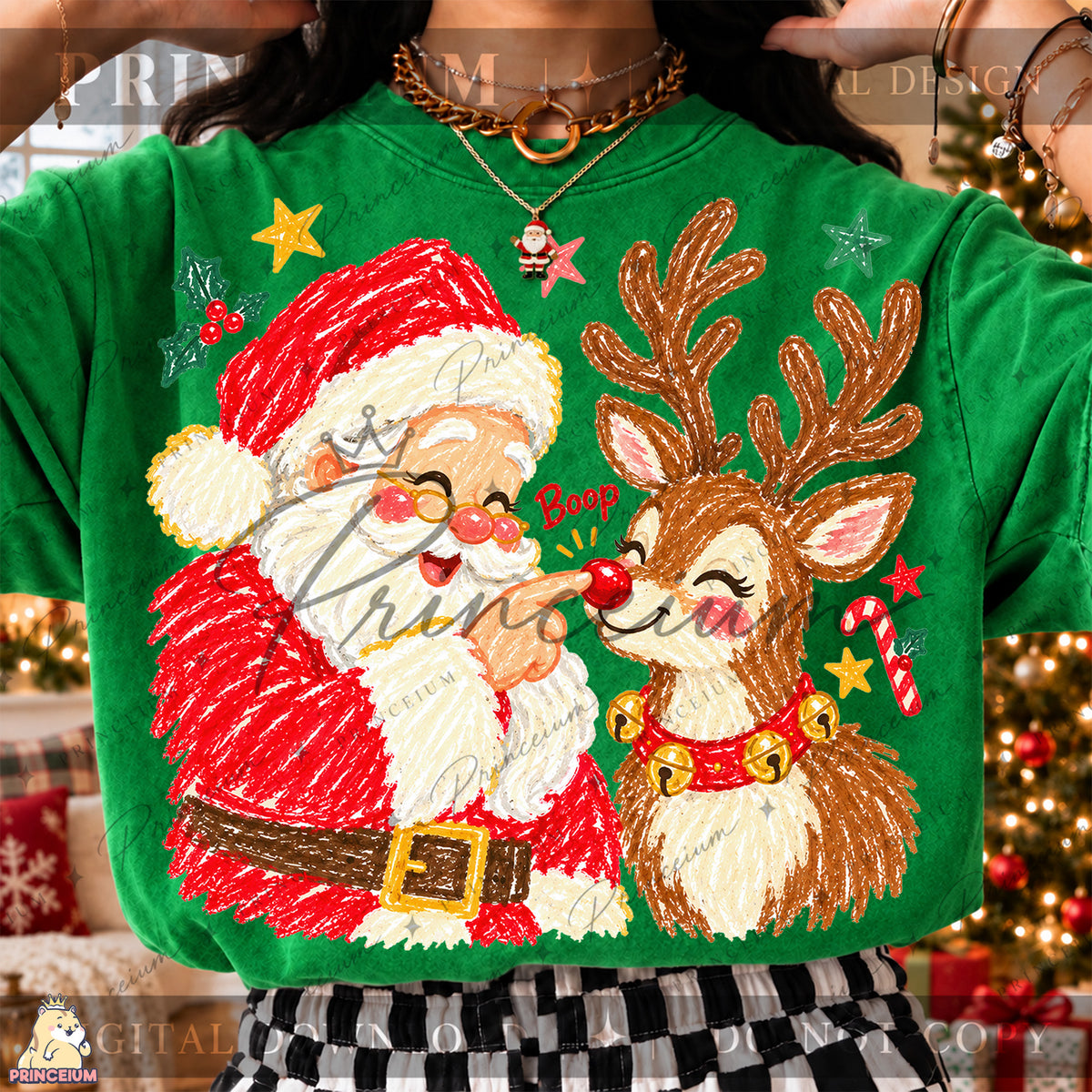 Santa & Reindeer Nose Boop Christmas PNG Cute Holiday Design | Digital Download