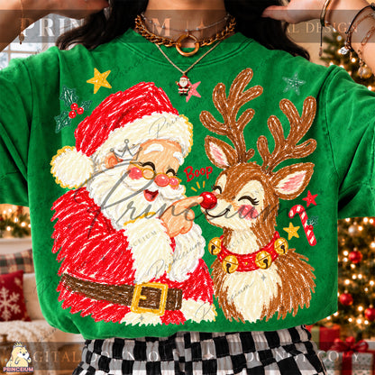 Santa & Reindeer Nose Boop Christmas PNG Cute Holiday Design | Digital Download