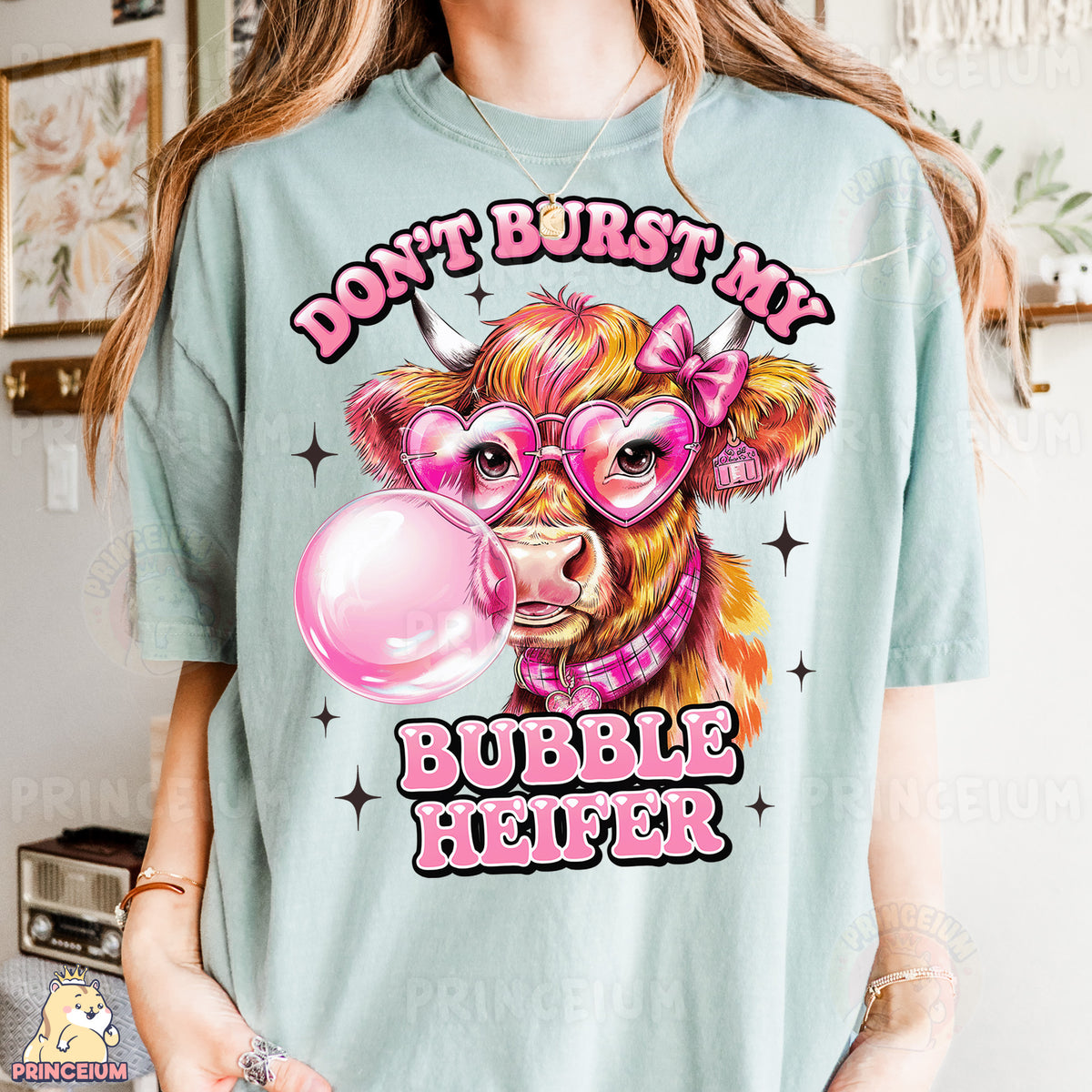 a woman wearing a t - shirt that says, don't burst my bubble
