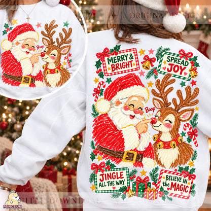 Santa & Reindeer Christmas PNG  Merry & Bright Holiday Design Digital Download