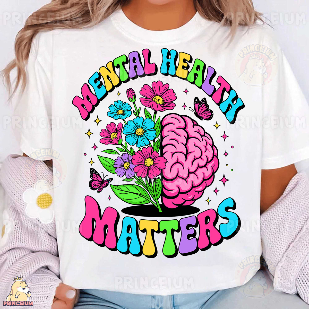 a woman wearing a t - shirt that says mental healthy matters