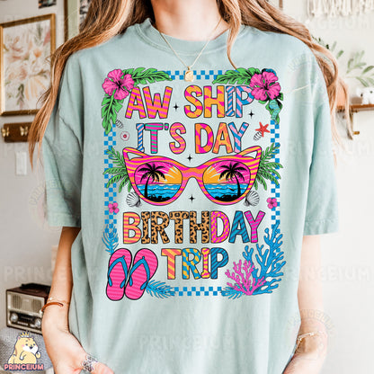 a woman wearing a t - shirt that says, aw ship it's day