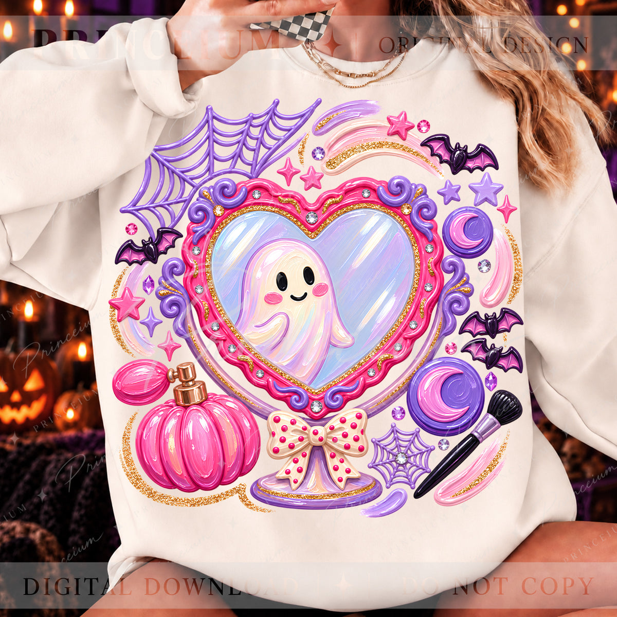 Ghost Mirror Halloween PNG – Pink & Purple Coquette Design | Digital Download