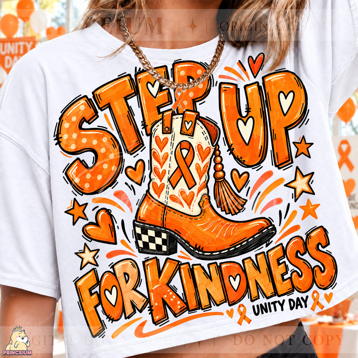 Step Up for Kindness PNG – Orange Cowboy Boot Unity Day Design | Instant Digital Download