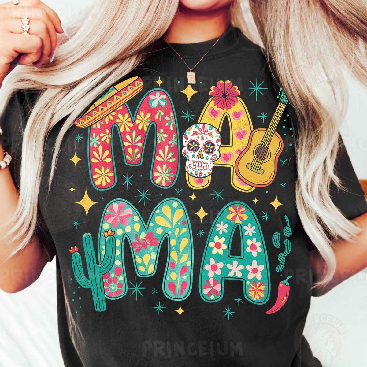 a woman wearing a t - shirt that says mama