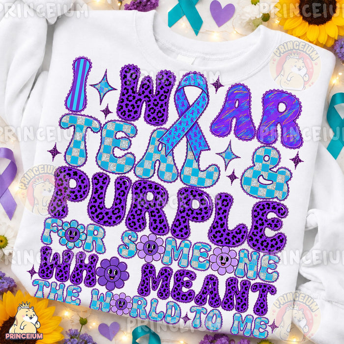 I Wear Teal & Purple Ribbon