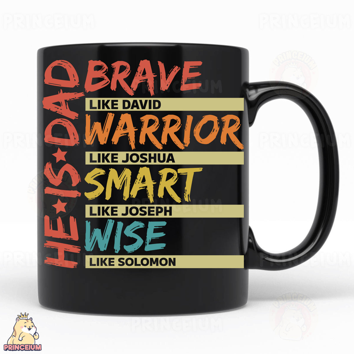 a black coffee mug with words on it