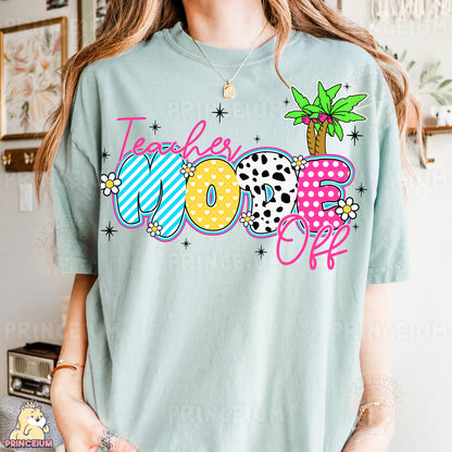 a woman wearing a t - shirt that says teacher of the 90's