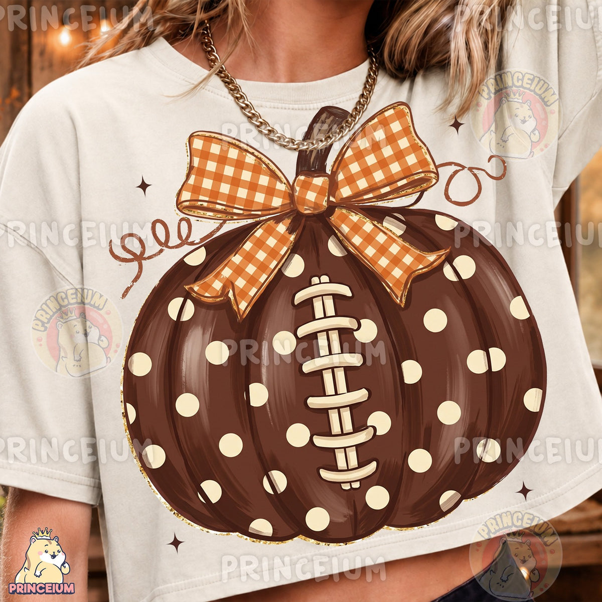 Football Pumpkin with Gingham Bow