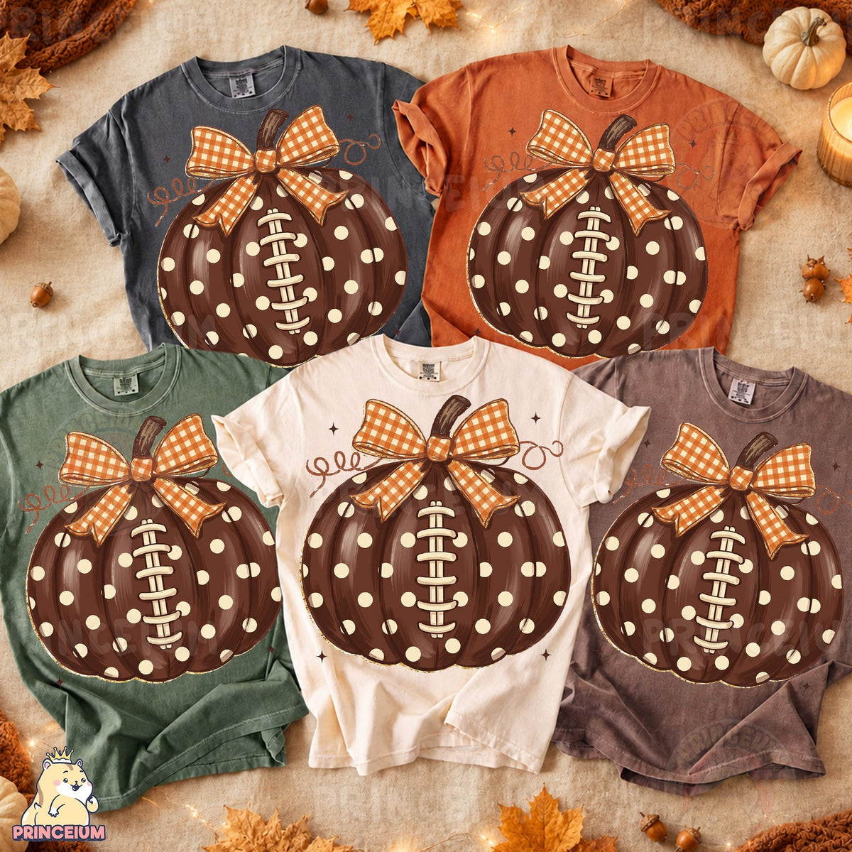 Football Pumpkin with Gingham Bow