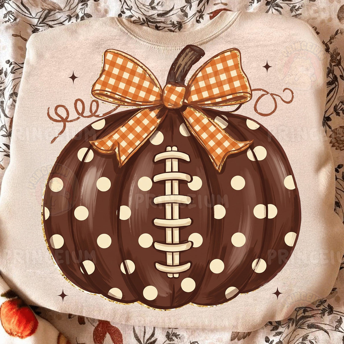Football Pumpkin with Gingham Bow